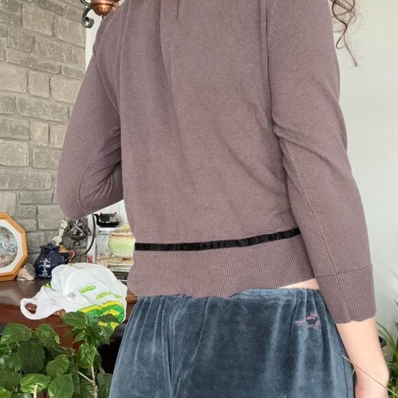 H&M Ruffled Bow Velvet Button Down Cardigan - Picture 3 of 4